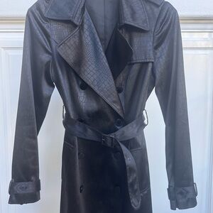 Vintage Catherine Malandrino Black Crocodile-Patterned Trench Coat